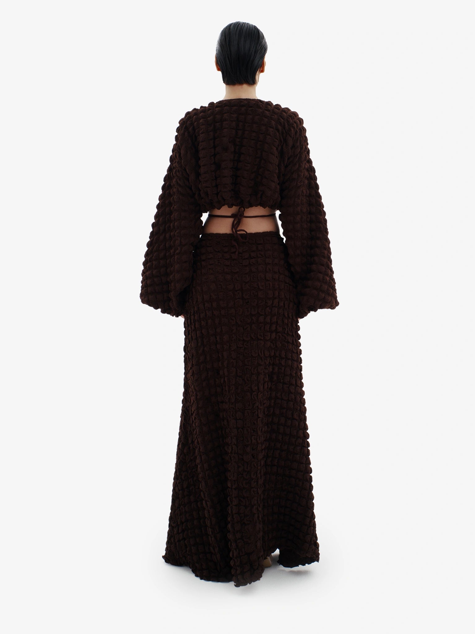 Brown knit maxi dress, ultimate comfortable luxury, effortless minimalist style.