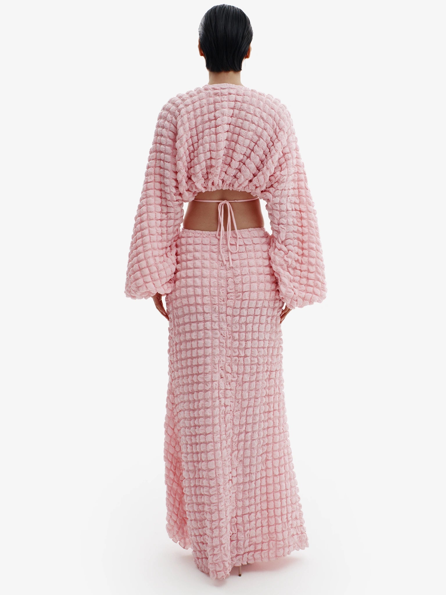 Pink knit maxi dress, ultimate comfortable luxury, effortless minimalist style.