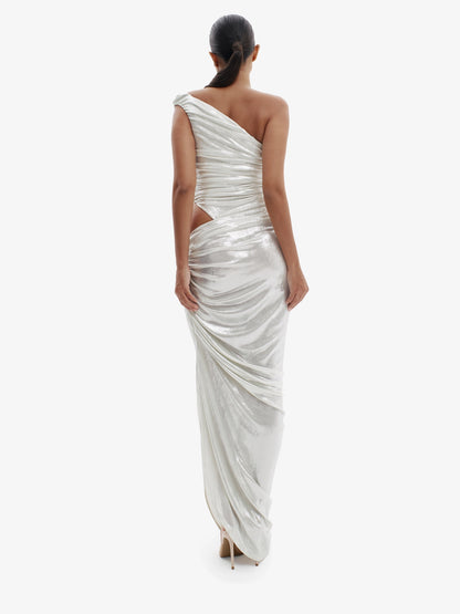 Silver fluid metallic co-ord set, unapologetically bold, luxury statement fashion.