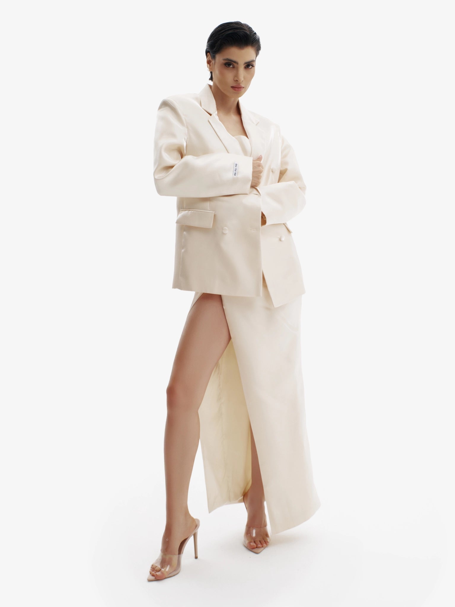 Cream Yellow tailored liquid blazer, effortless sophistication, minimalist workwear chic.
