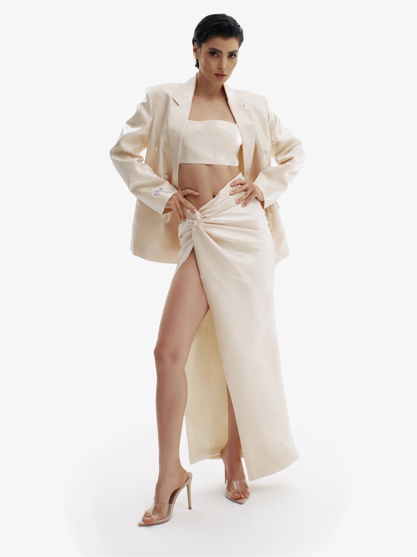 Cream Yellow tailored liquid blazer, effortless sophistication, minimalist workwear chic.