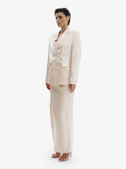 Cream Yellow tailored liquid blazer, effortless sophistication, minimalist workwear chic.