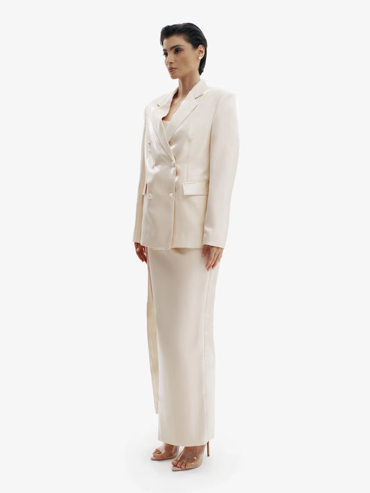 Cream Yellow tailored liquid blazer, effortless sophistication, minimalist workwear chic.