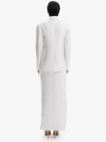 Liquid White tailored liquid blazer, effortless sophistication, minimalist workwear chic.
