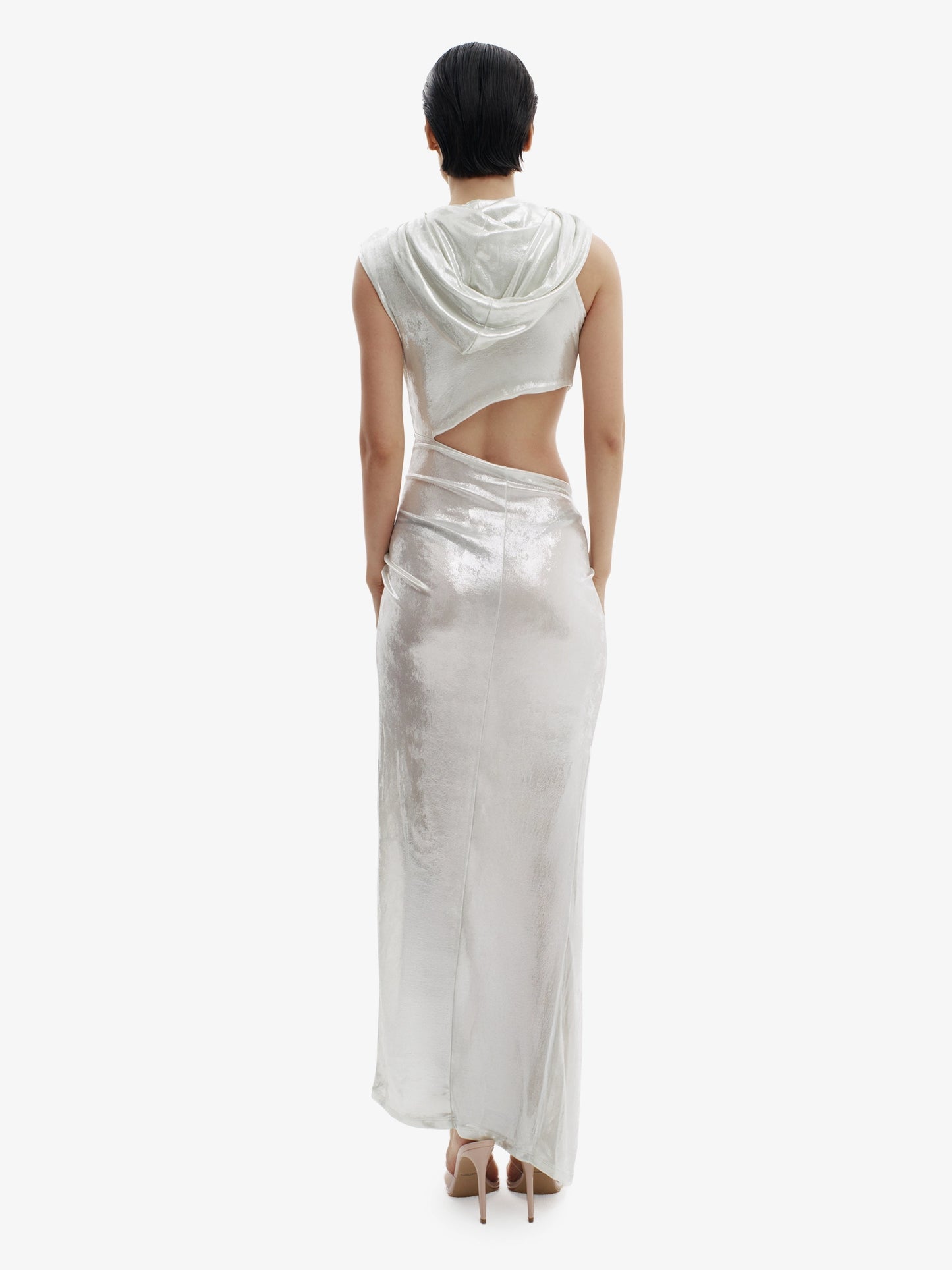 Silver luxe hoodie dress, premium comfort meets elevated minimalist style.