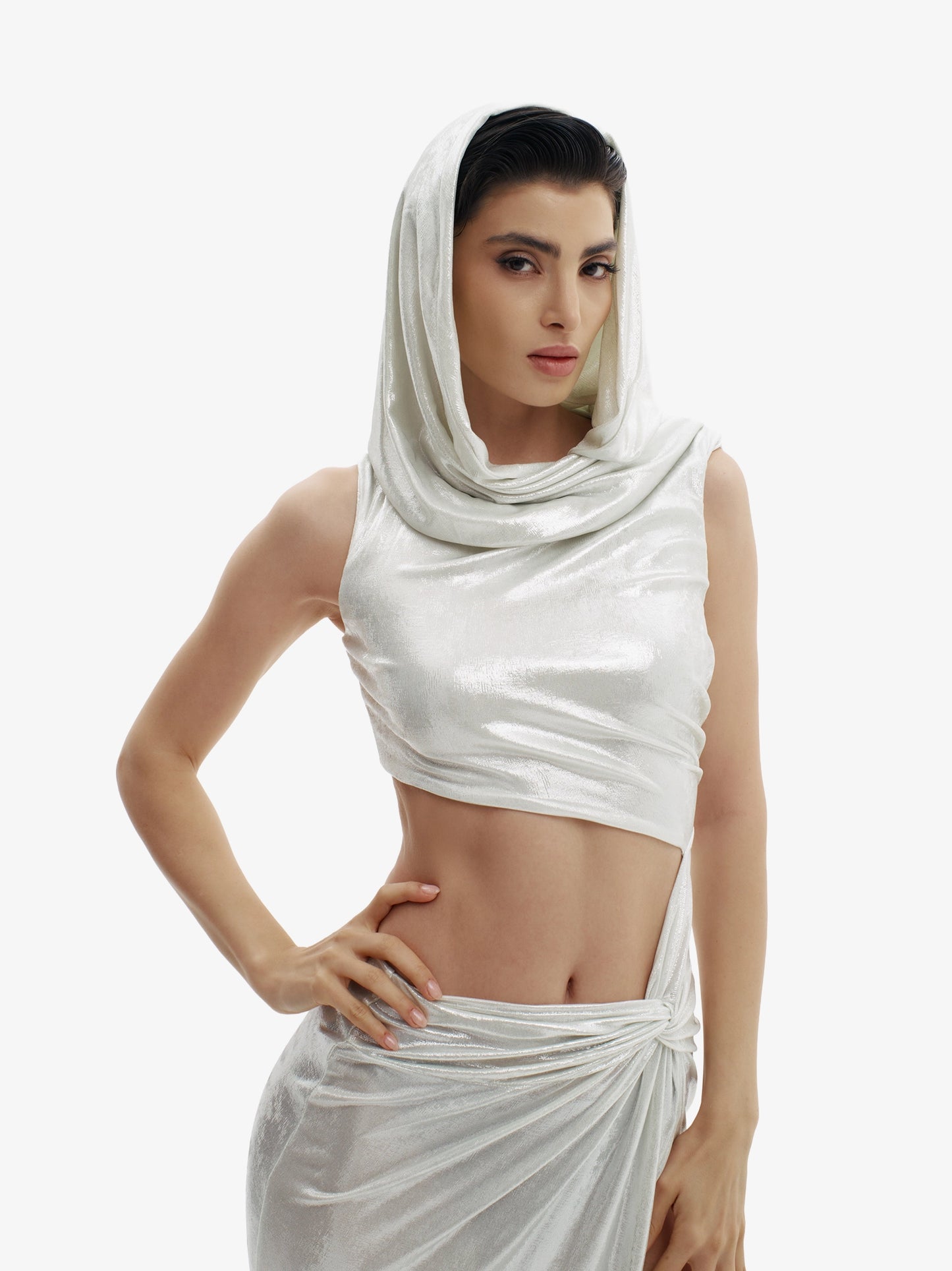 Silver luxe hoodie dress, premium comfort meets elevated minimalist style.