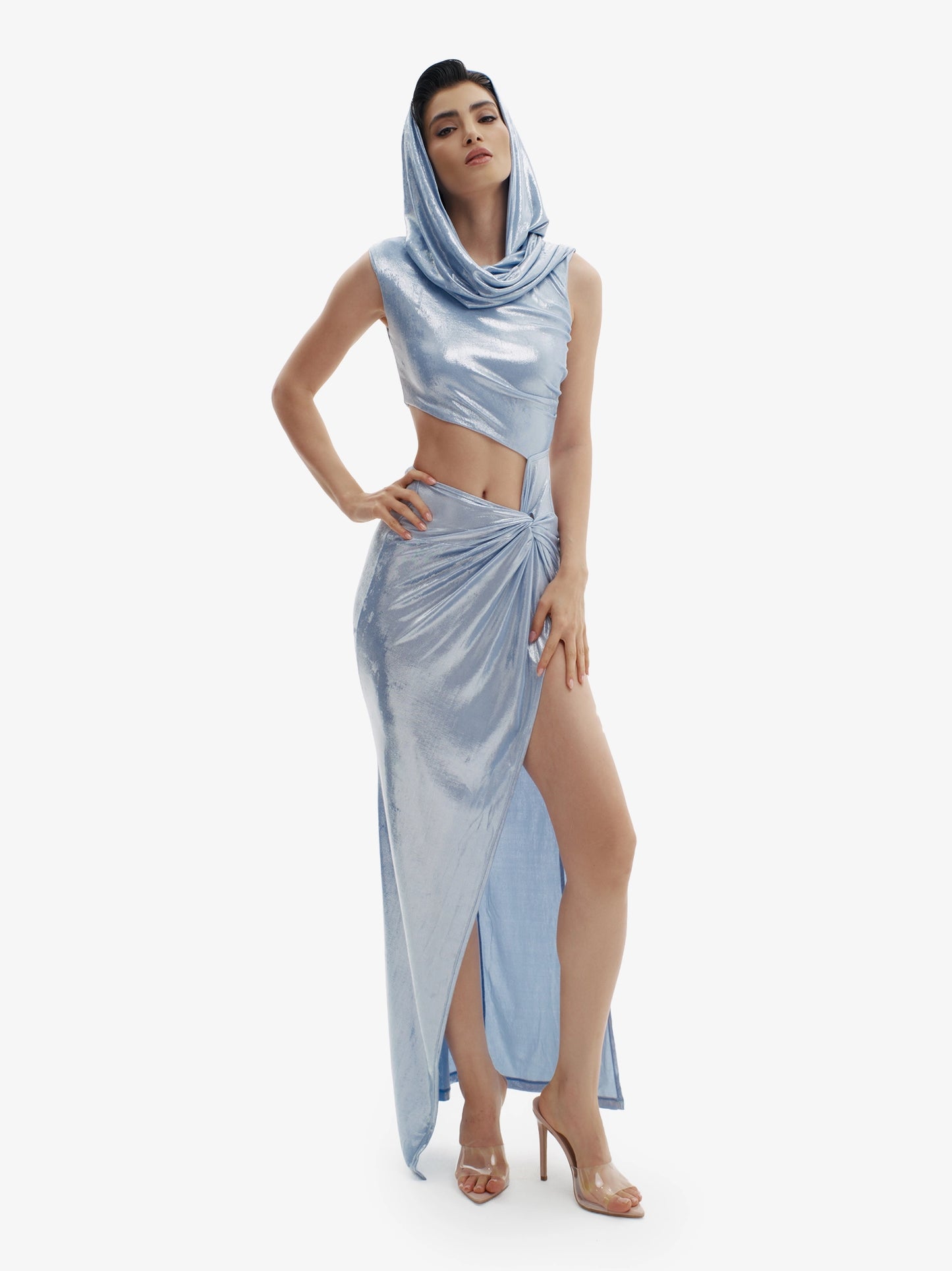 Blue Silver luxe hoodie dress, premium comfort meets elevated minimalist style.