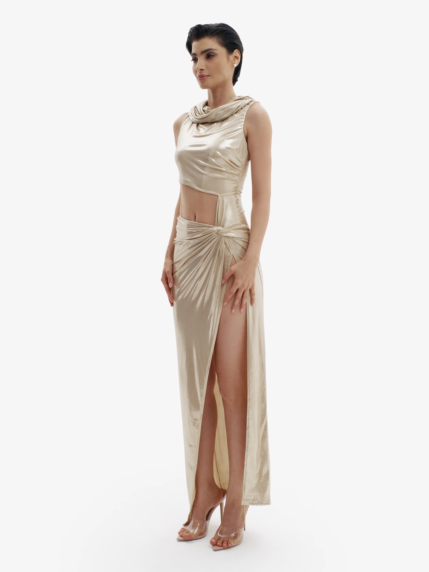 Gold luxe hoodie dress, premium comfort meets elevated minimalist style.