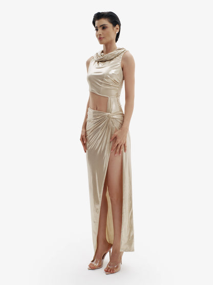 Gold luxe hoodie dress, premium comfort meets elevated minimalist style.