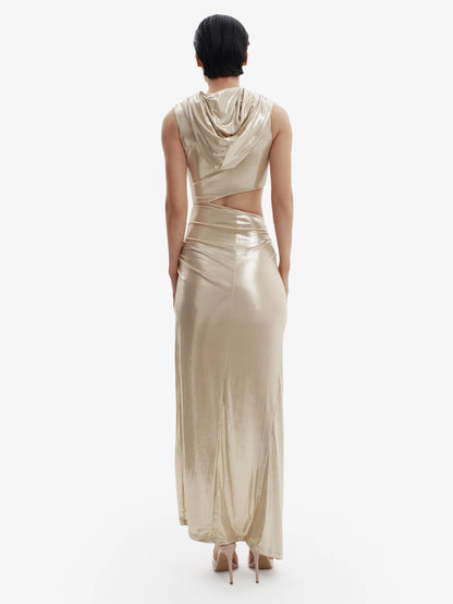 Gold luxe hoodie dress, premium comfort meets elevated minimalist style.