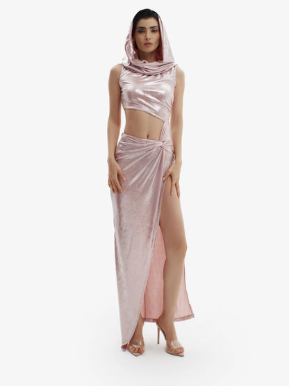 Rose Silver luxe hoodie dress, premium comfort meets elevated minimalist style.