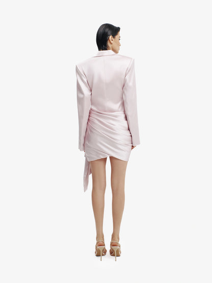 Pastel Pink structured blazer dress, elevated minimalist workwear, quiet luxury.