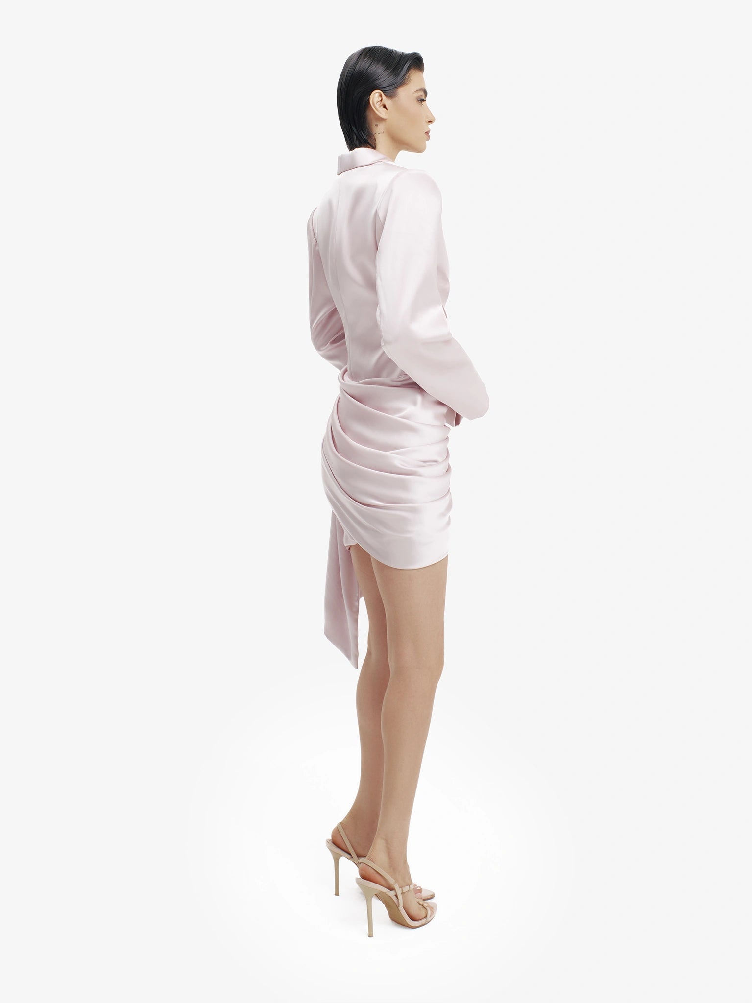 Pastel Pink structured blazer dress, elevated minimalist workwear, quiet luxury.