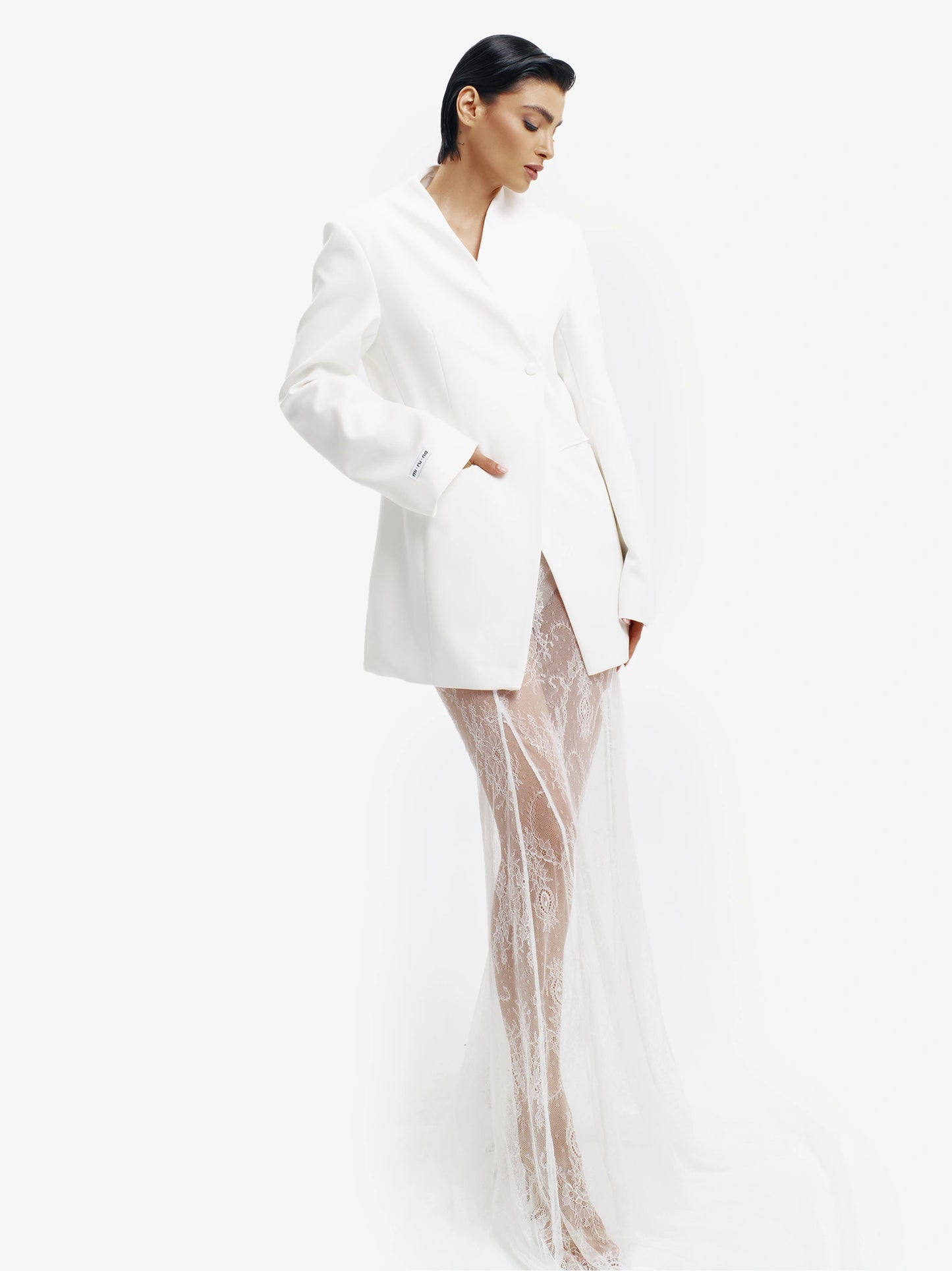 White tailored barathea blazer, luxe European style for confident professionals.