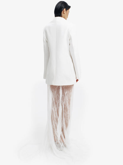 White tailored barathea blazer, luxe European style for confident professionals.