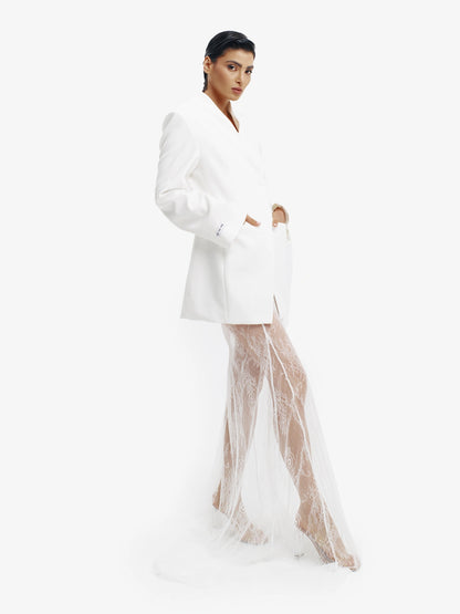 White tailored barathea blazer, luxe European style for confident professionals.