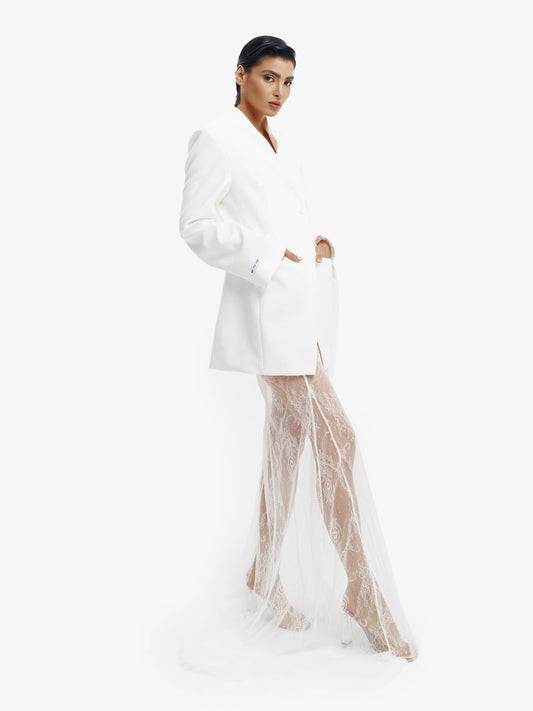 White tailored barathea blazer, luxe European style for confident professionals.