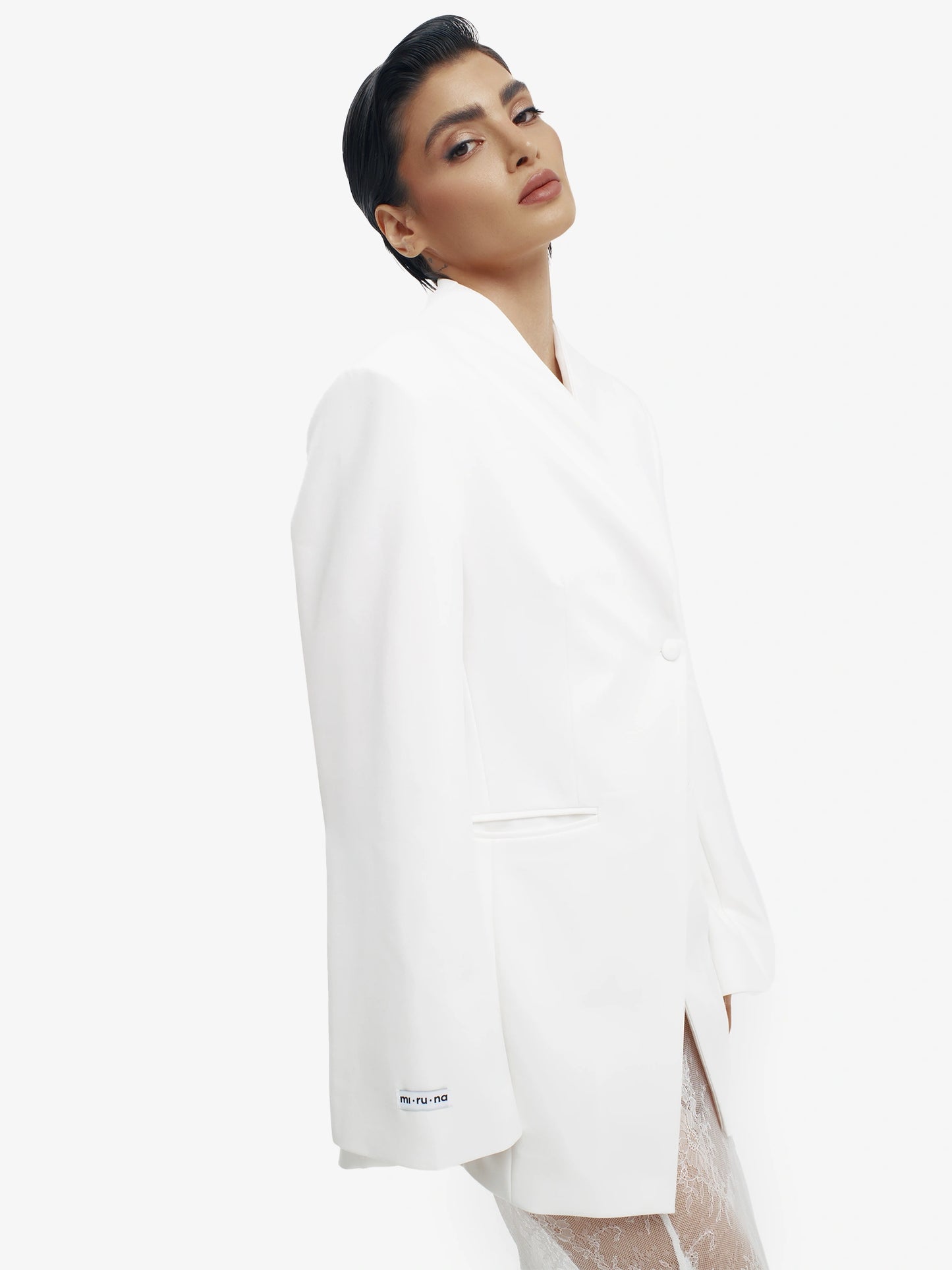 White tailored barathea blazer, luxe European style for confident professionals.