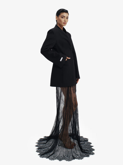 Black tailored barathea blazer, luxe European style for confident professionals.